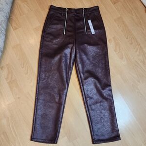 NWT ASOS Purple Faux Leather Purple Burgundy Double Zipper Pants Size 28